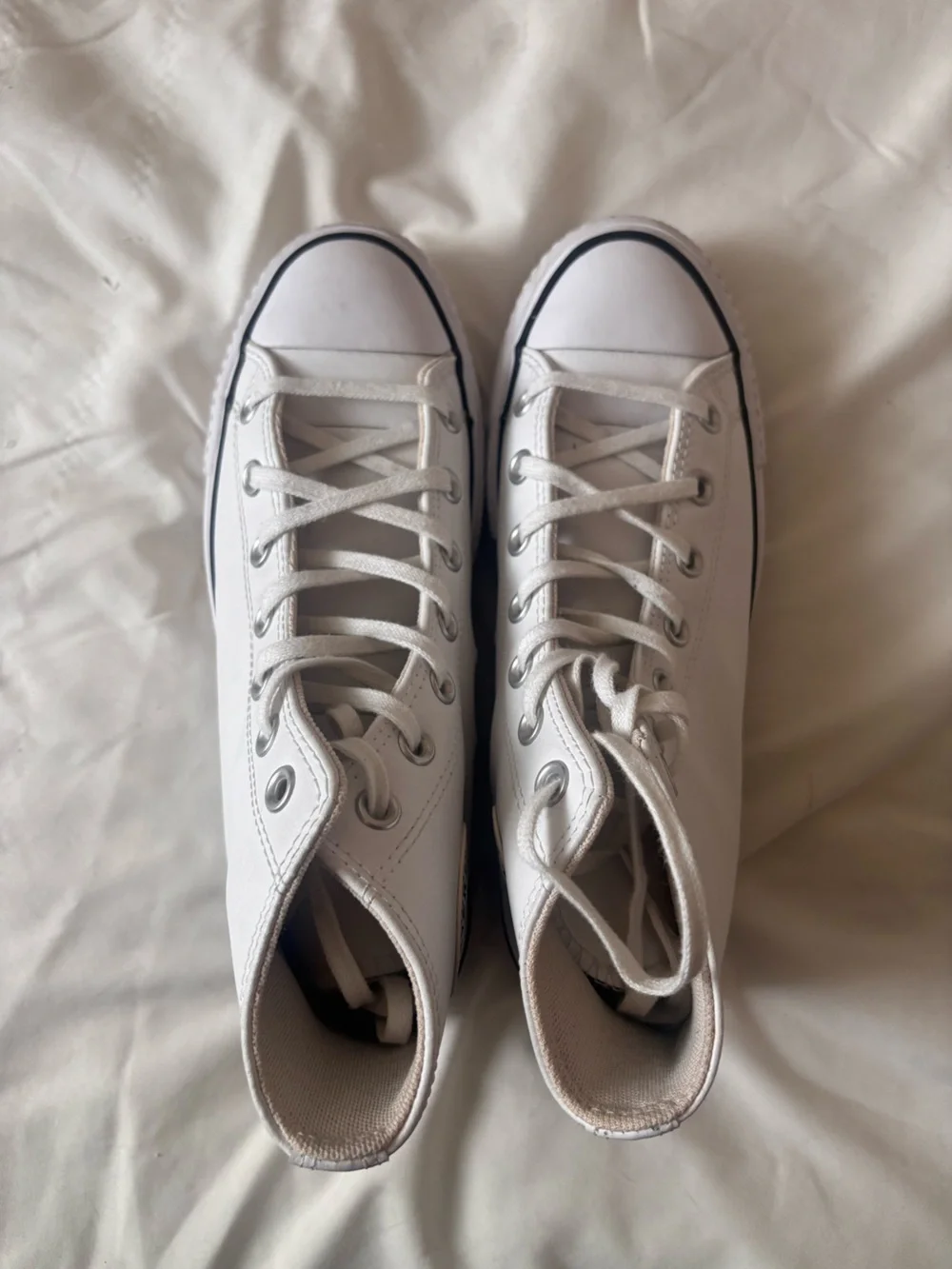 Converse White leather High-Top Platform Sneakers with Black Trim